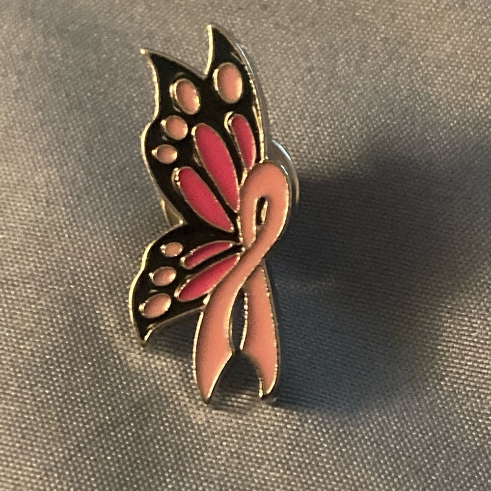 Pink and Black Butterfly Ribbon Brooch - Picture 1 of 2